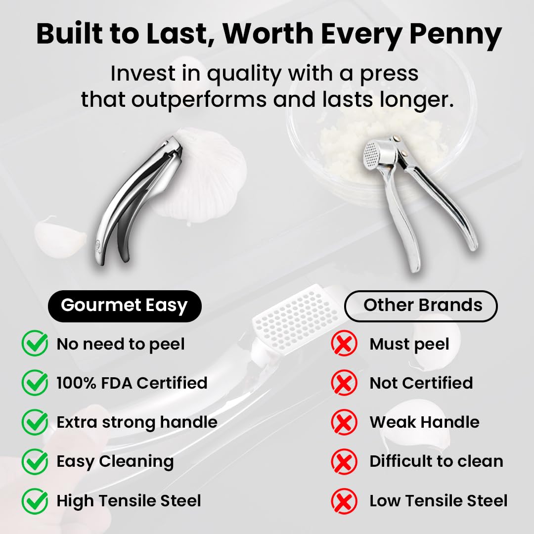 Gourmet Easy no-peel garlic press minimizes prep time.