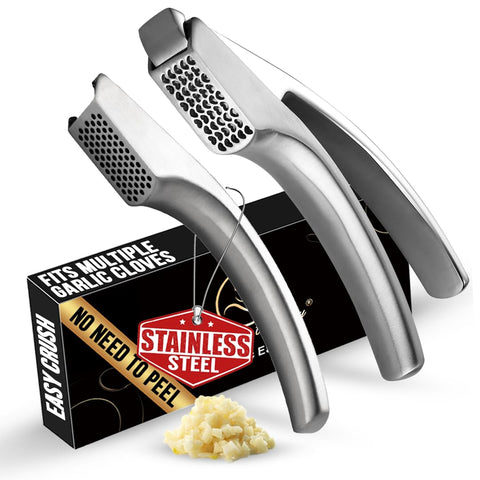 Gourmet Easy no-peel garlic press in action for quick minced cloves