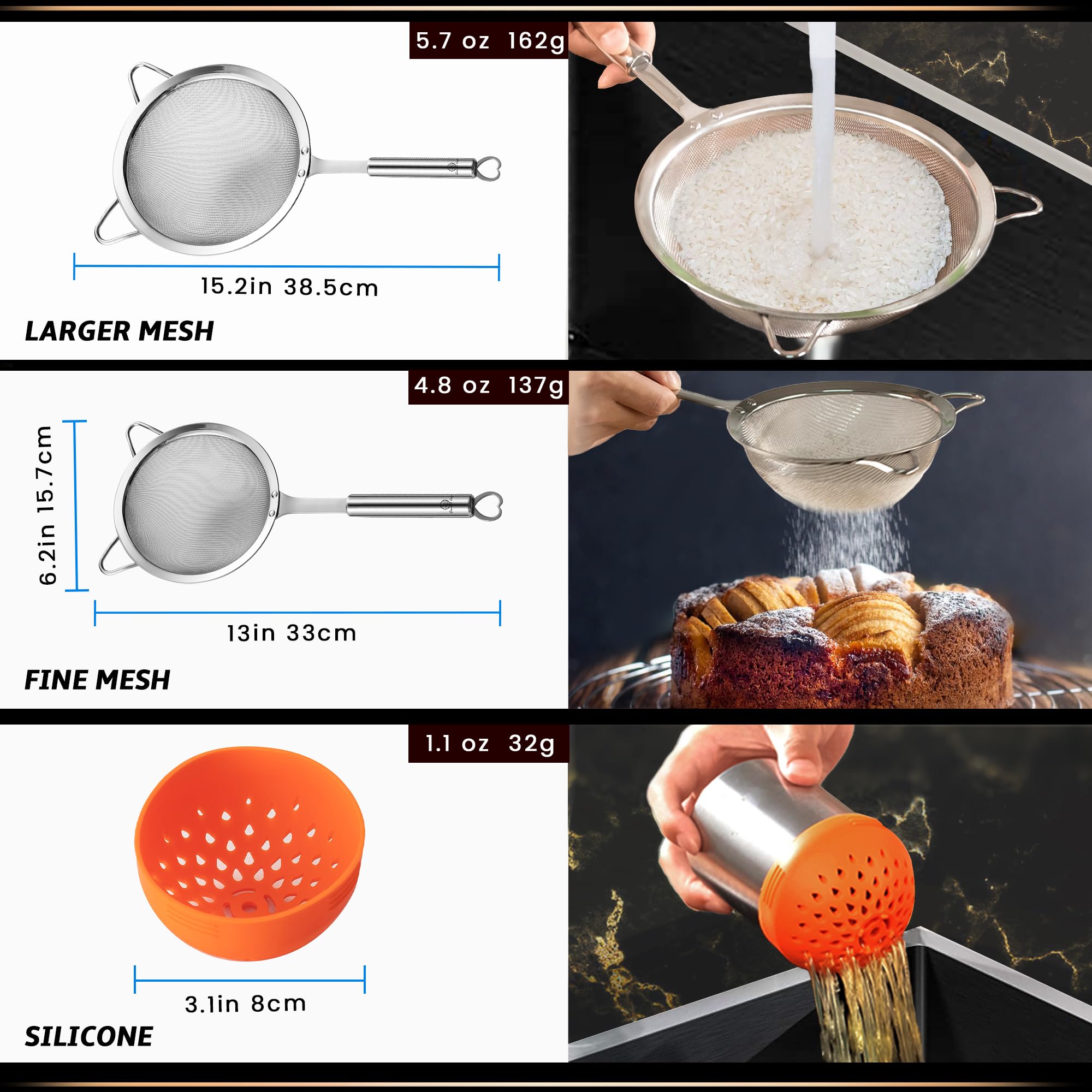 Gourmet Easy small 5-1/2-inch fine mesh strainer for flour sifting.