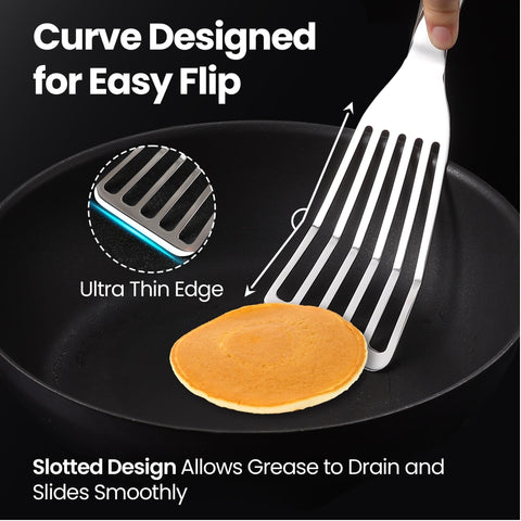 Gourmet Easy ultra-thin edge slides under eggs and fish without tearing