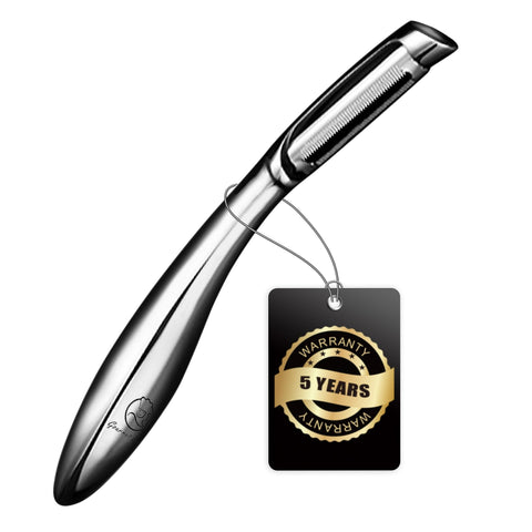 Gourmet Easy vegetable peeler serrated blade close-up for effortless peeling of tough skins.