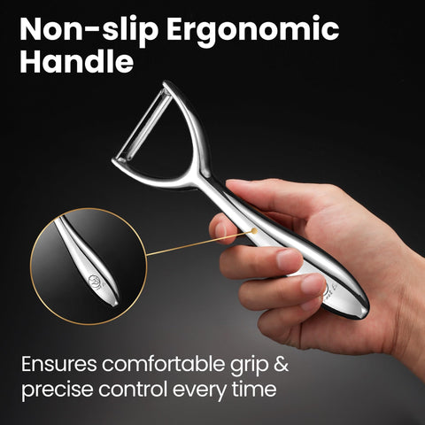 Gourmet Easy peeler serrated blade in action for quick skins