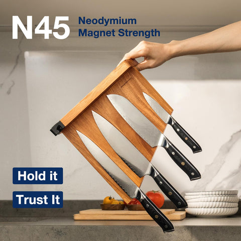 Gourmetop acacia wood block features blade-friendly surface and natural grain.
