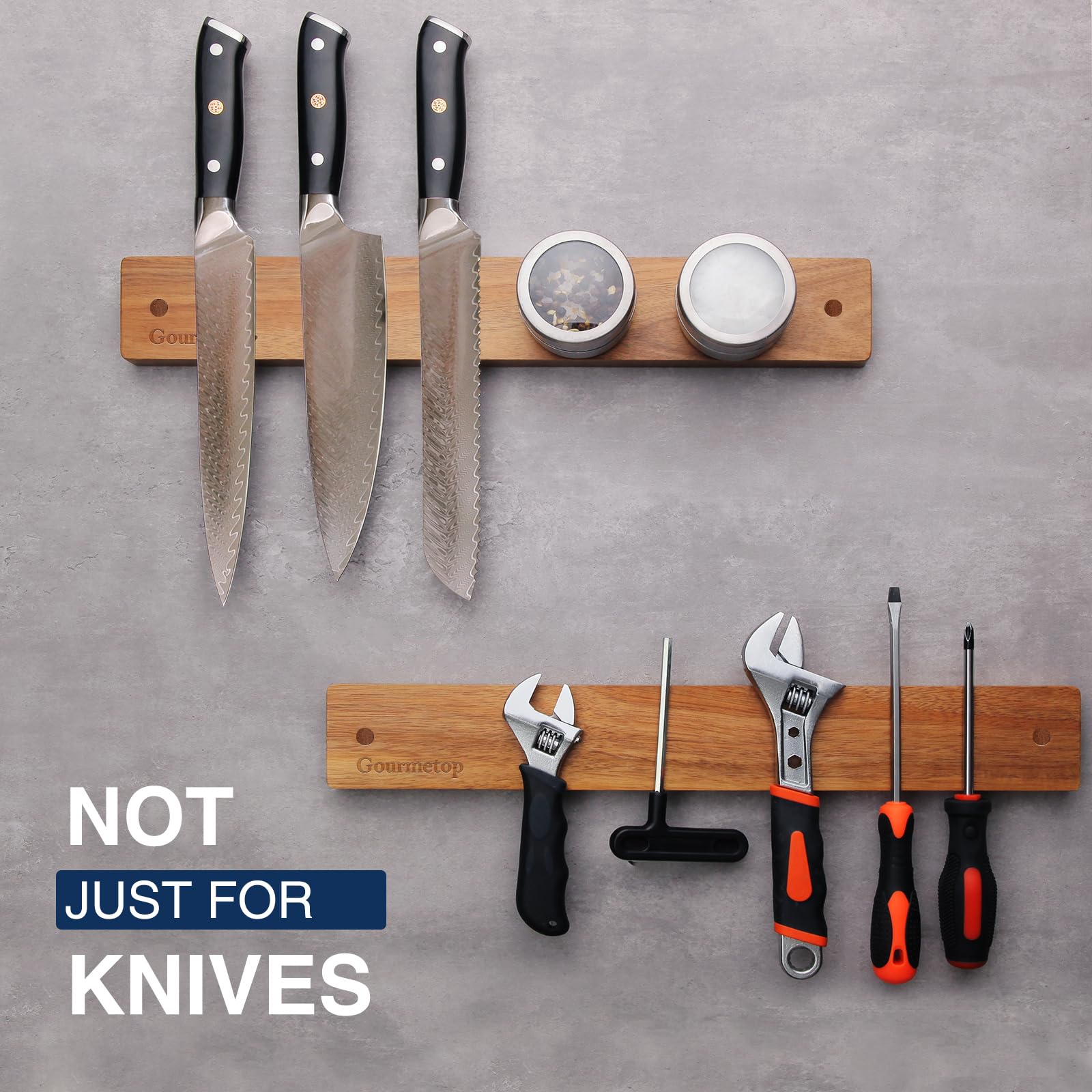 Gourmetop organized kitchen with magnetic knife strip maximizing space