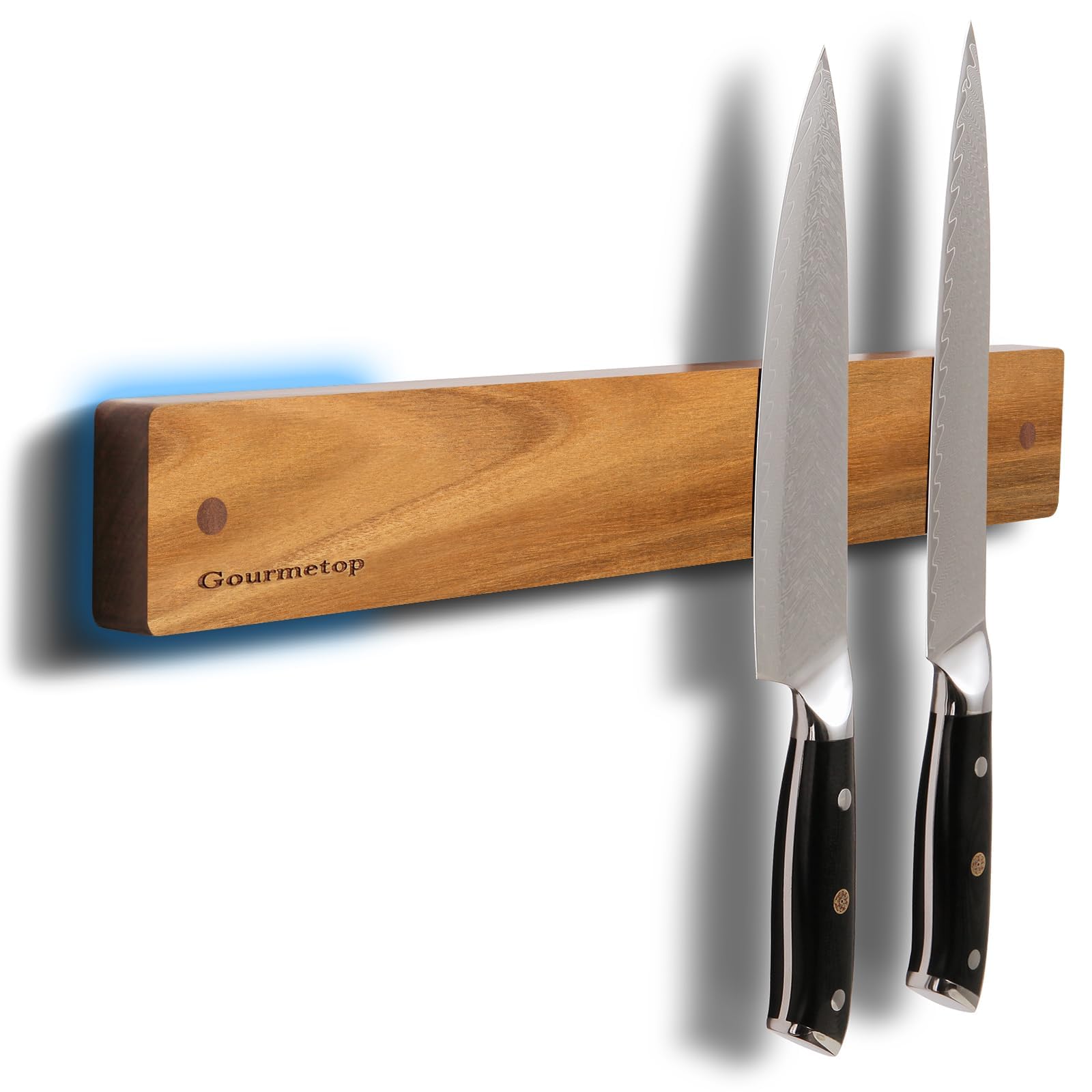 Gourmetop magnetic knife holder on wall showing organized knives within reach