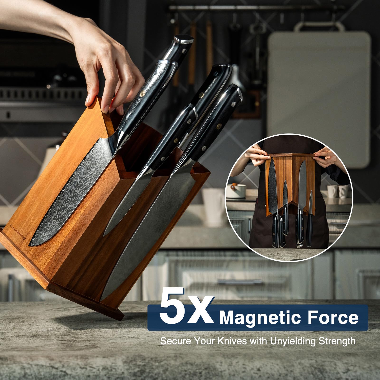 Gourmetop triangle opening design securely fits diverse blades.