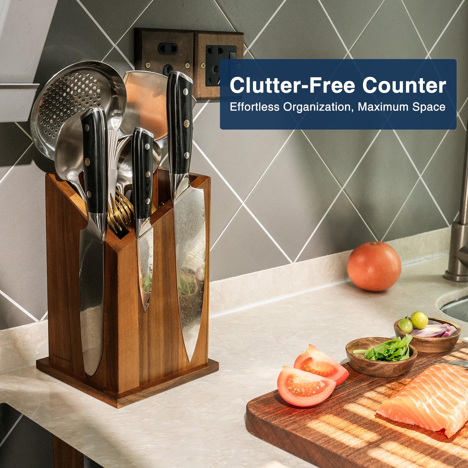 Gourmetop utensil holder accommodates 14 tools within reach.
