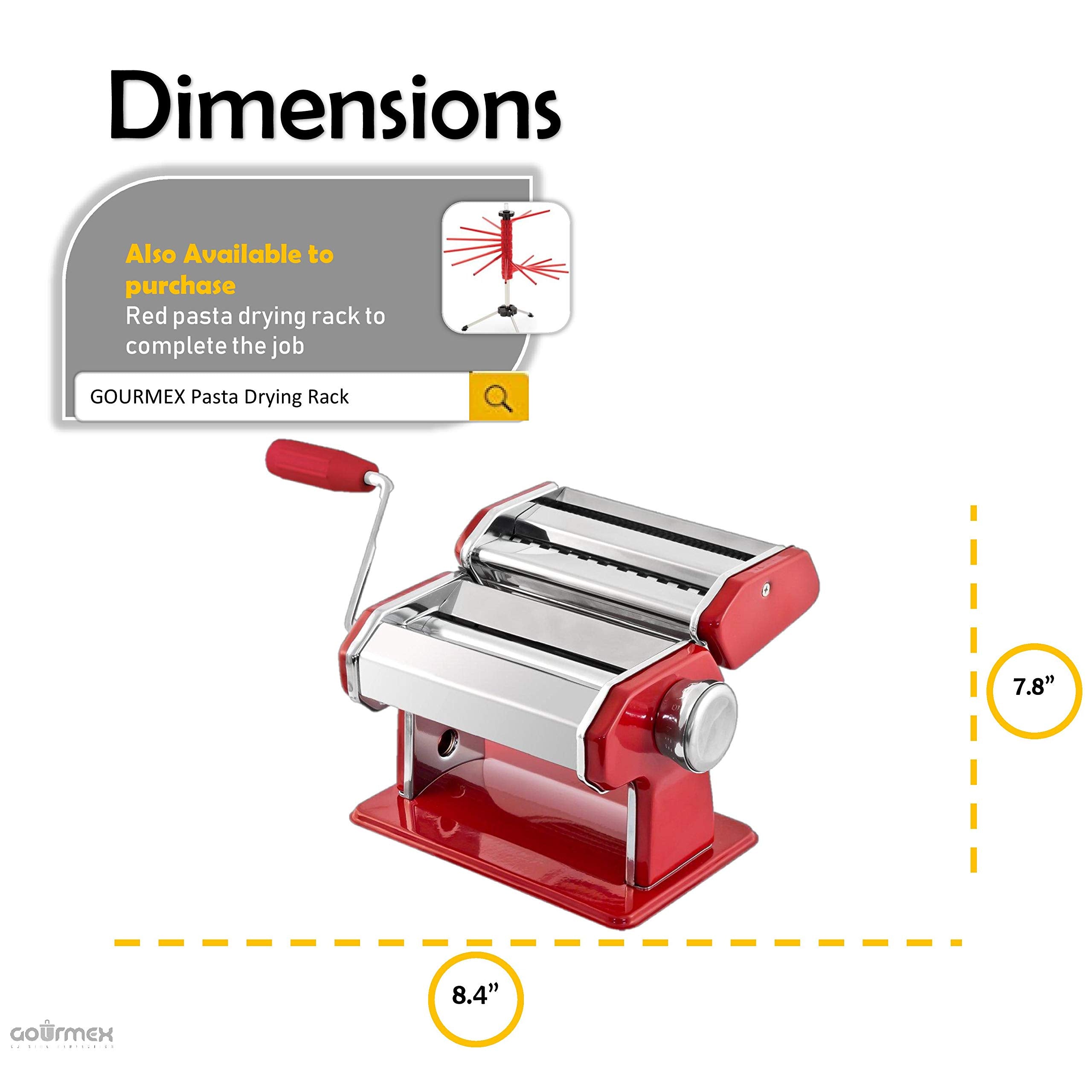 GOURMEX pasta maker detachable handle eases setup and cleaning