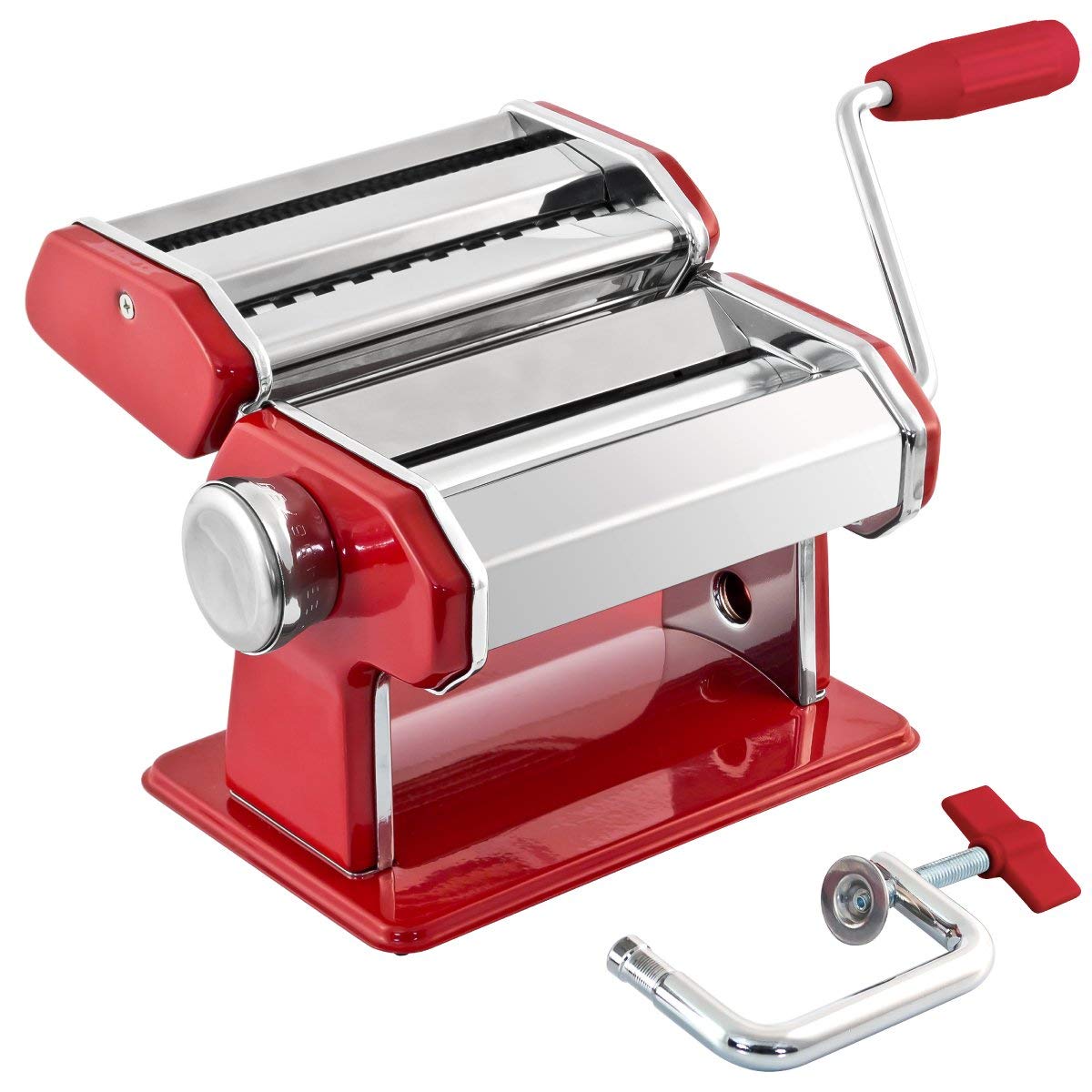 GOURMEX pasta maker with stainless steel roller for smooth dough sheets