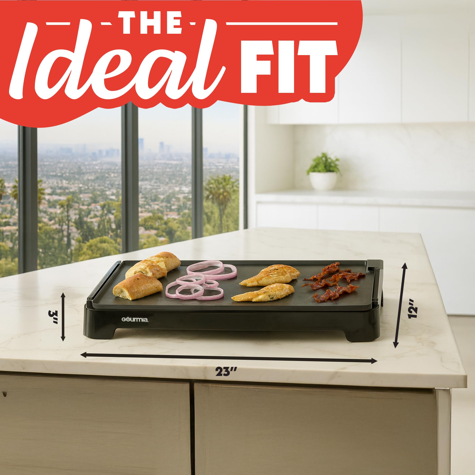 Gourmia 22in XL griddle durable construction for daily use.