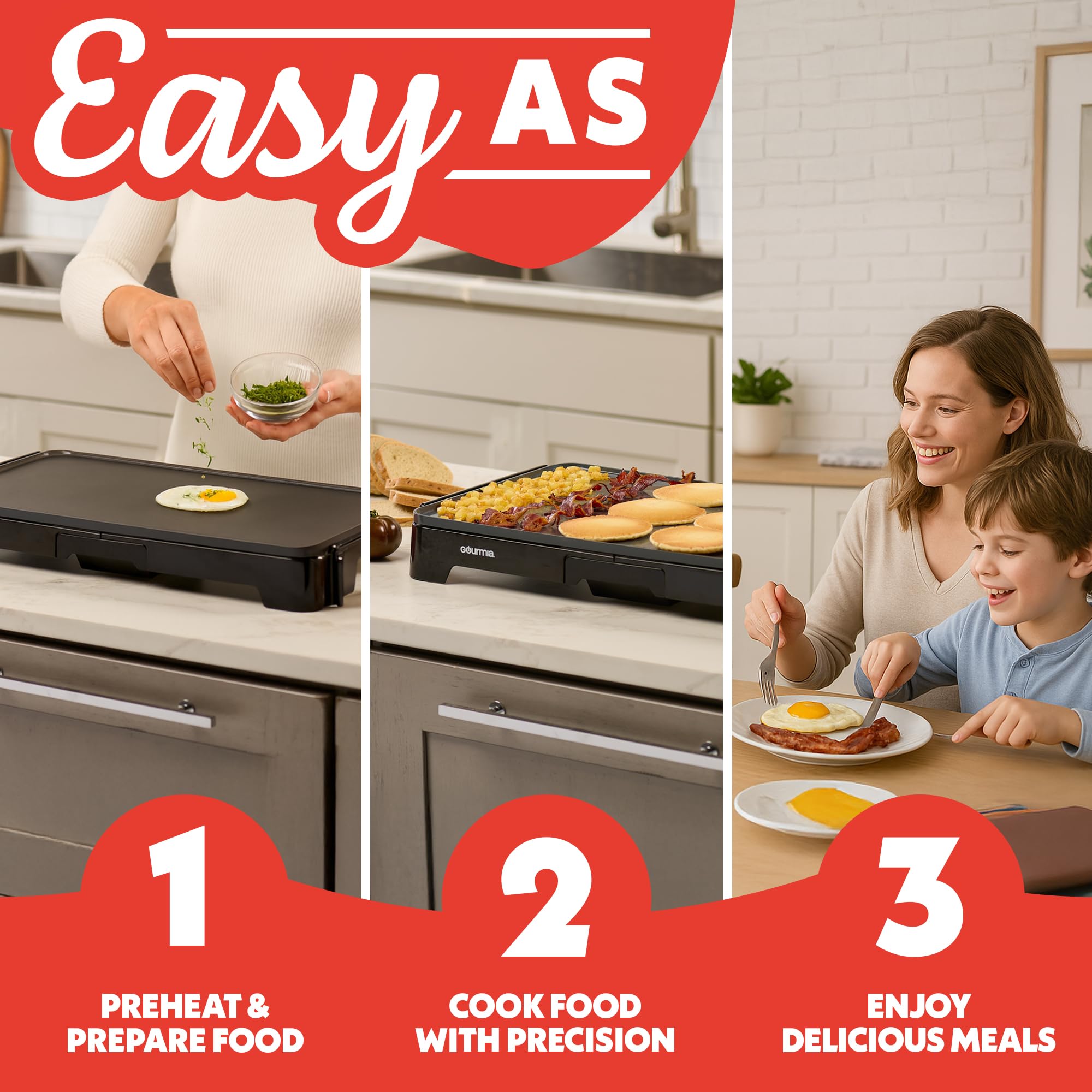 Gourmia 22in XL griddle ideal for family meals and gatherings.