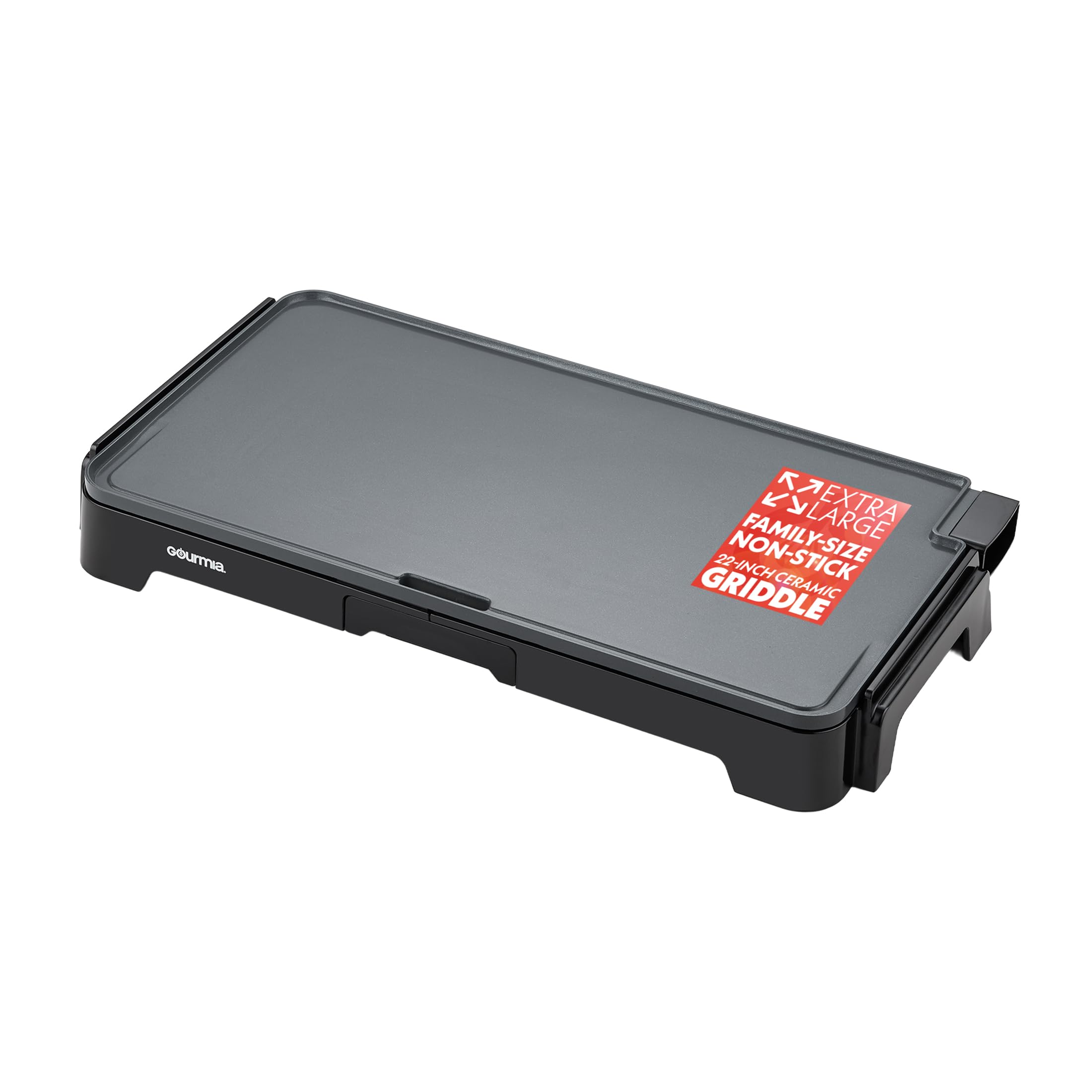 Gourmia 22in XL griddle full surface for family meals with even heat.
