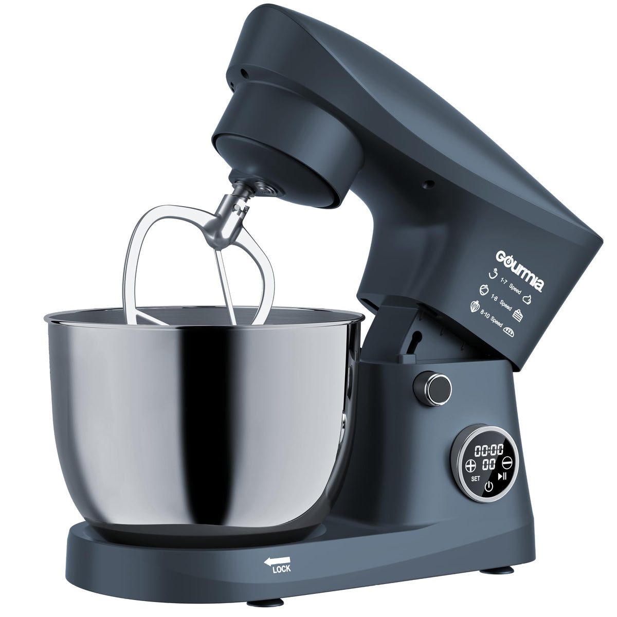 Gourmia 5 qt stand mixer tilt-head with splash guard for clean prep