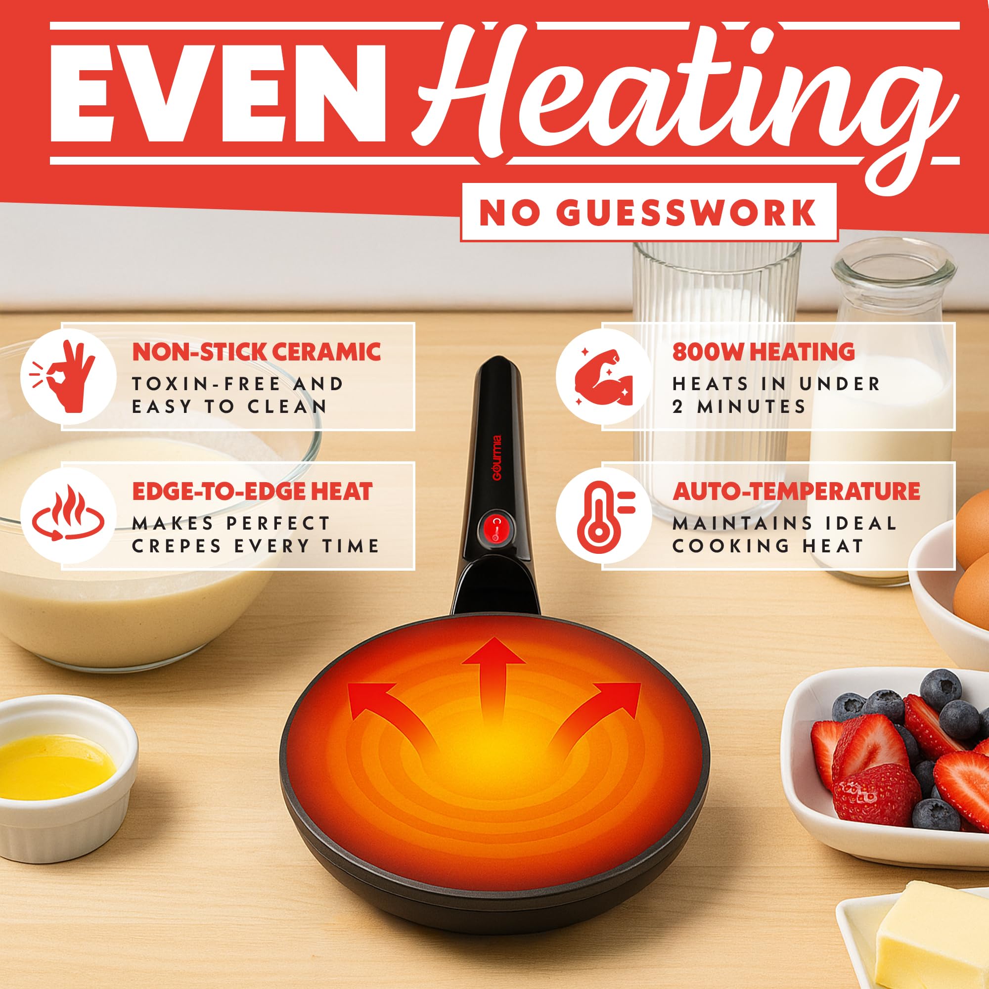 Gourmia crepe maker automatic dipping simplifies batter to pan process
