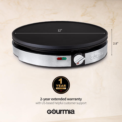 Gourmia crepe maker easy cleanup with wipe-clean surface after meals.