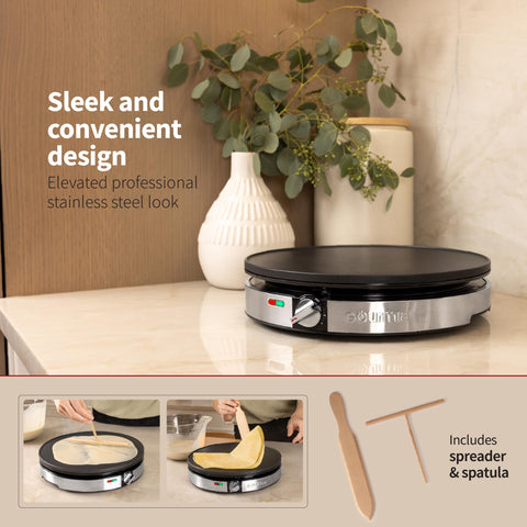 Gourmia stainless steel trim base adds durable, sleek kitchen appeal.