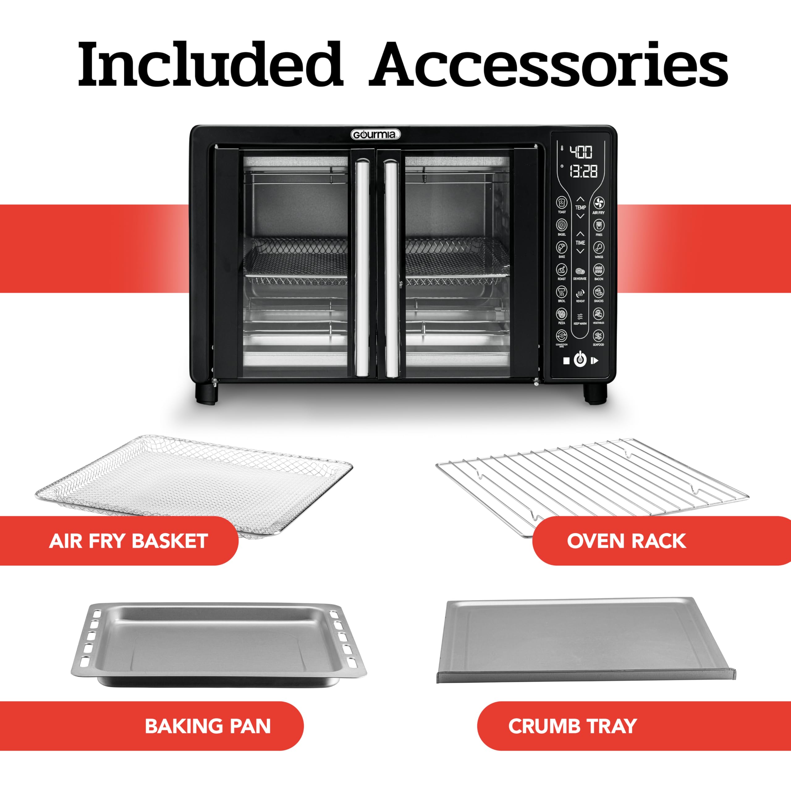 Gourmia GTF7460 pizza-bake scenario for even crust and golden cheese