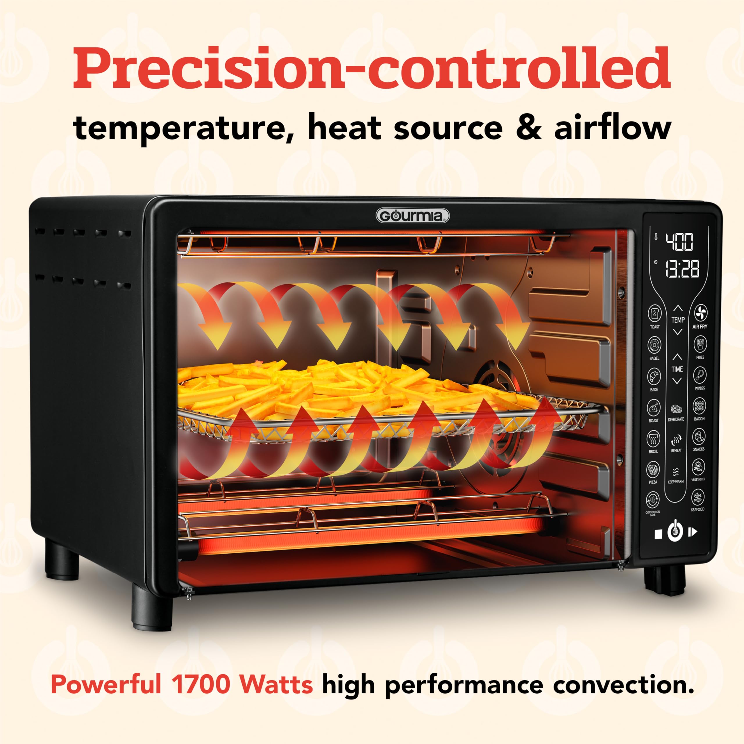 Gourmia GTF7460 presets chart for quick meal selection
