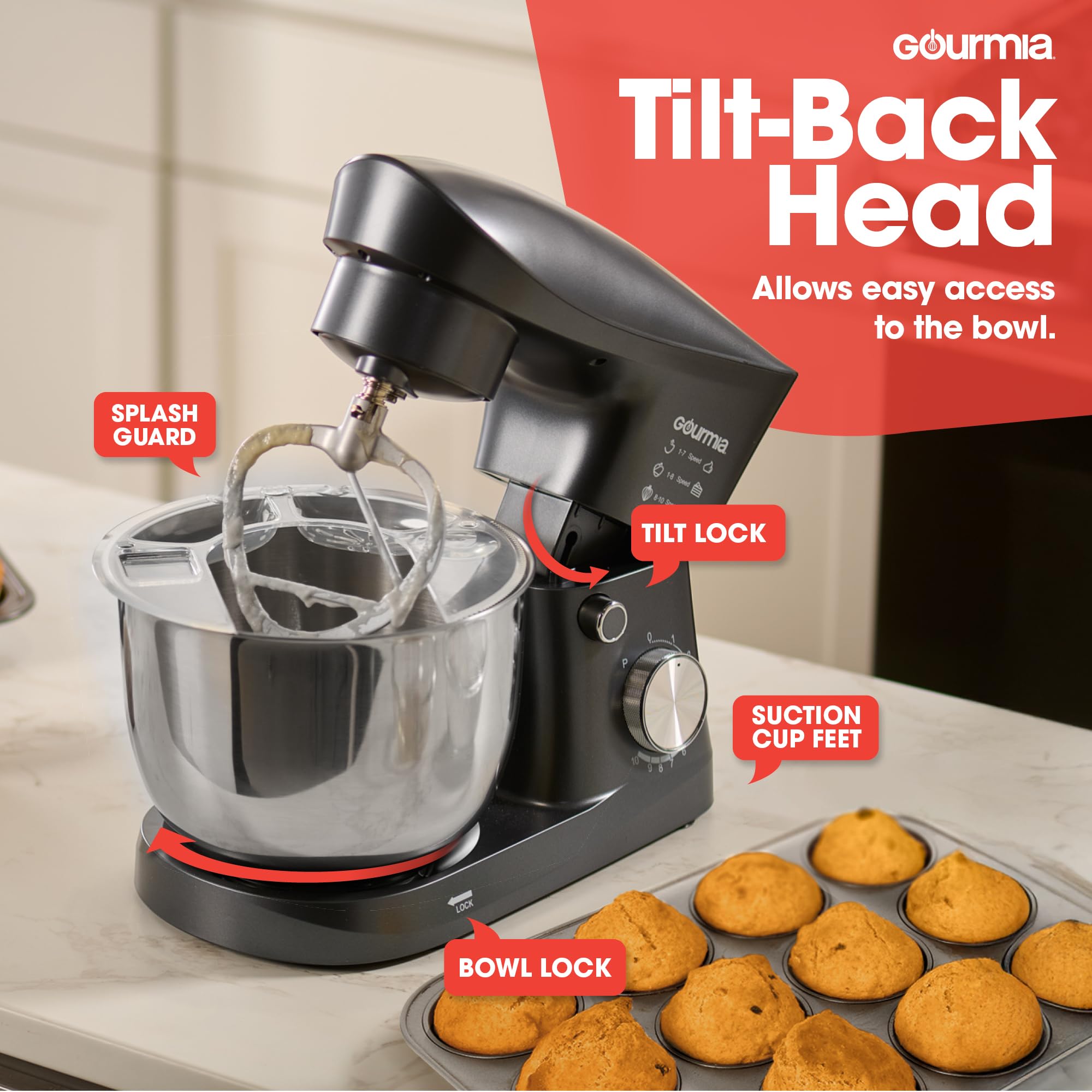 Gourmia stand mixer beater in action for versatile batter and cookie dough