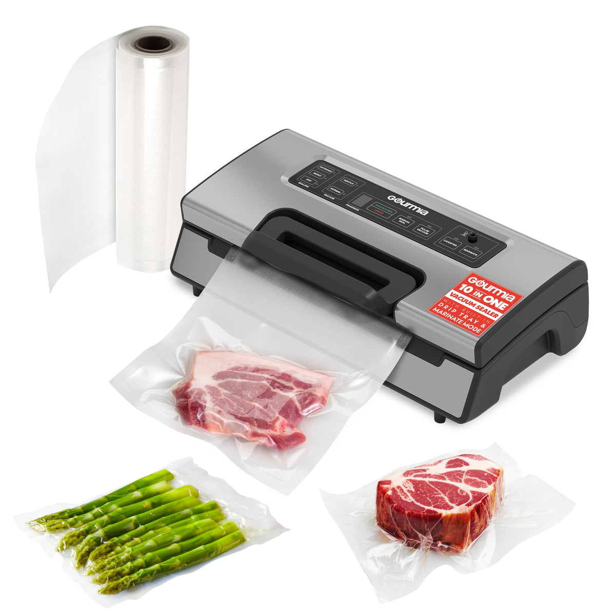 Gourmia Vacuum Sealer with 1700W power seals leftovers airtight