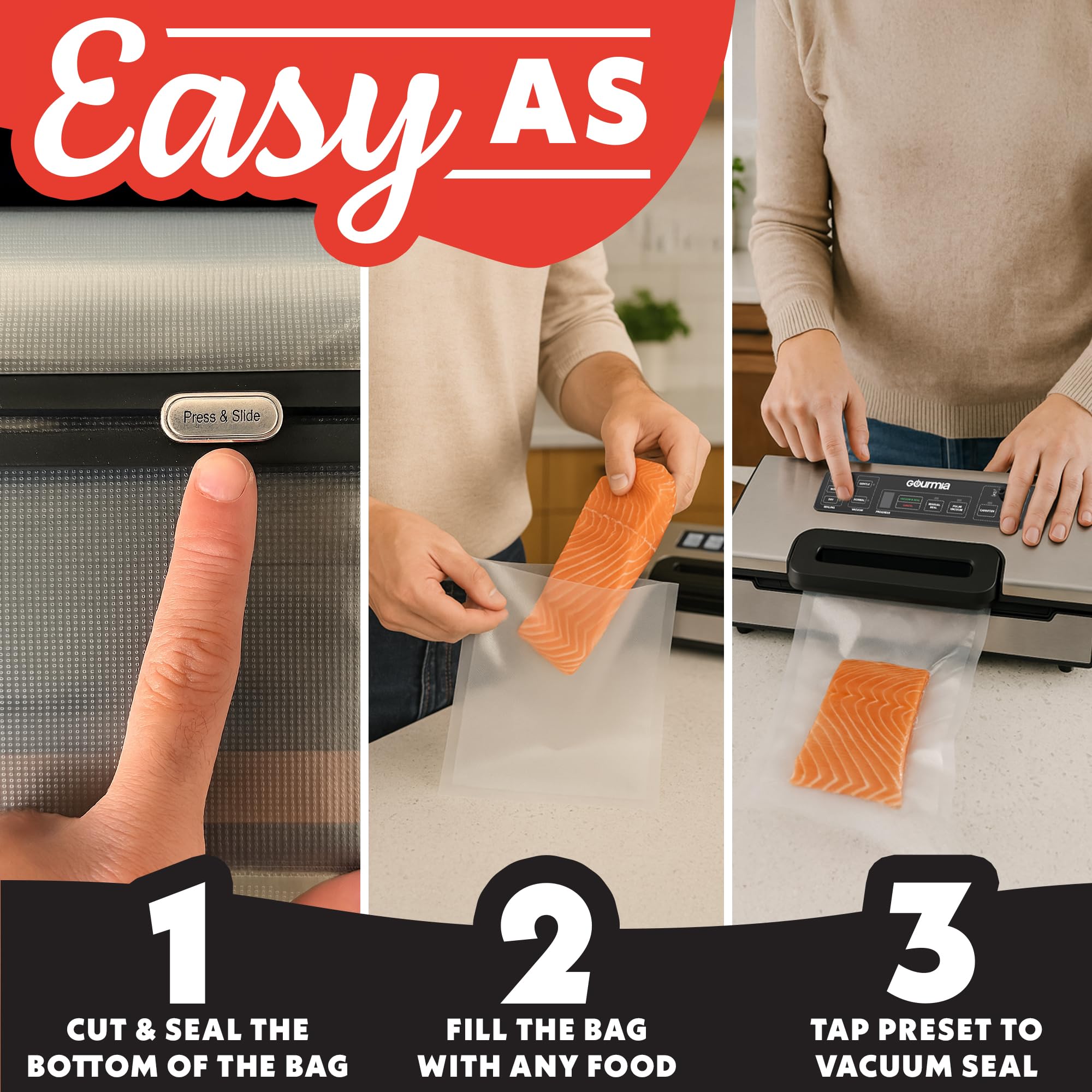 Gourmia Vacuum Sealer pulse control for delicate items