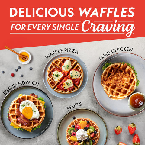 Gourmia deep Belgian grid highlights thick waffles ideal for toppings