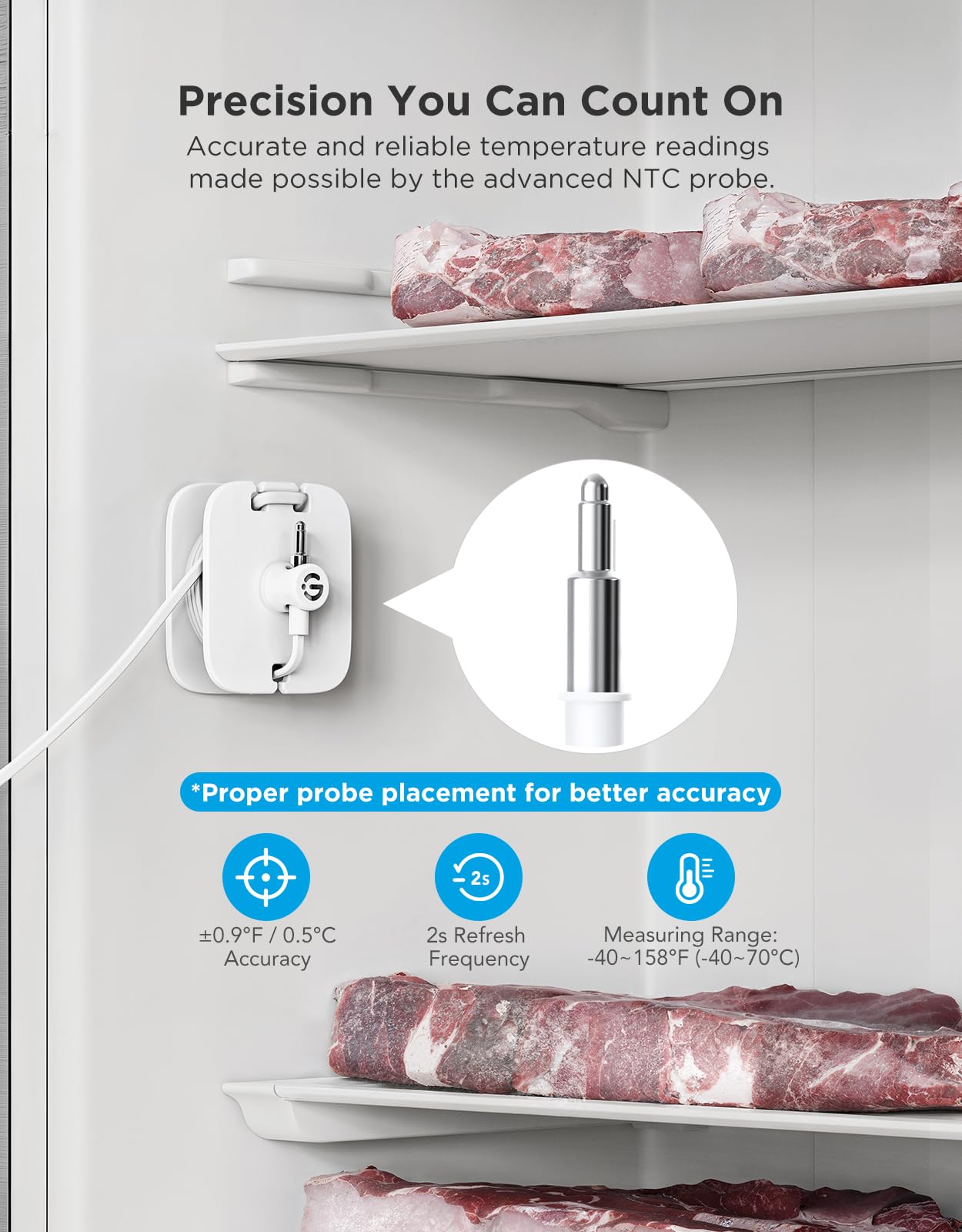 GoveeLife 80dB audible alarm provides immediate alerts when temperatures vary.