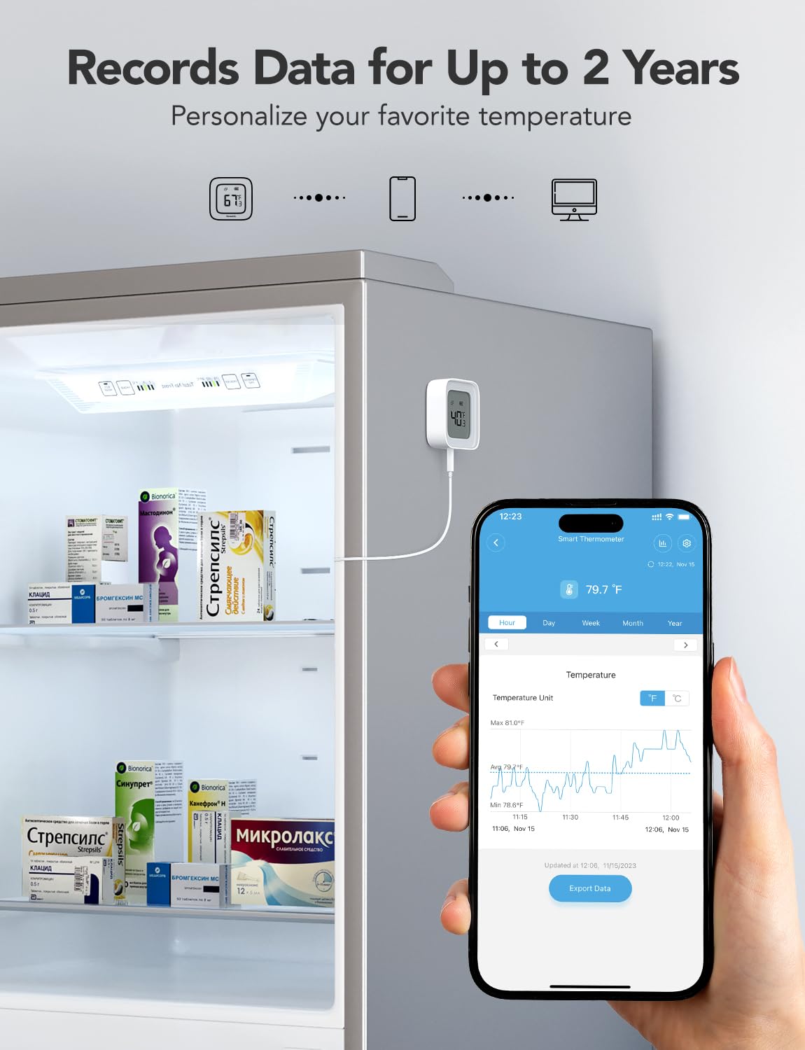 GoveeLife LCD display provides quick temperature readings at a glance.