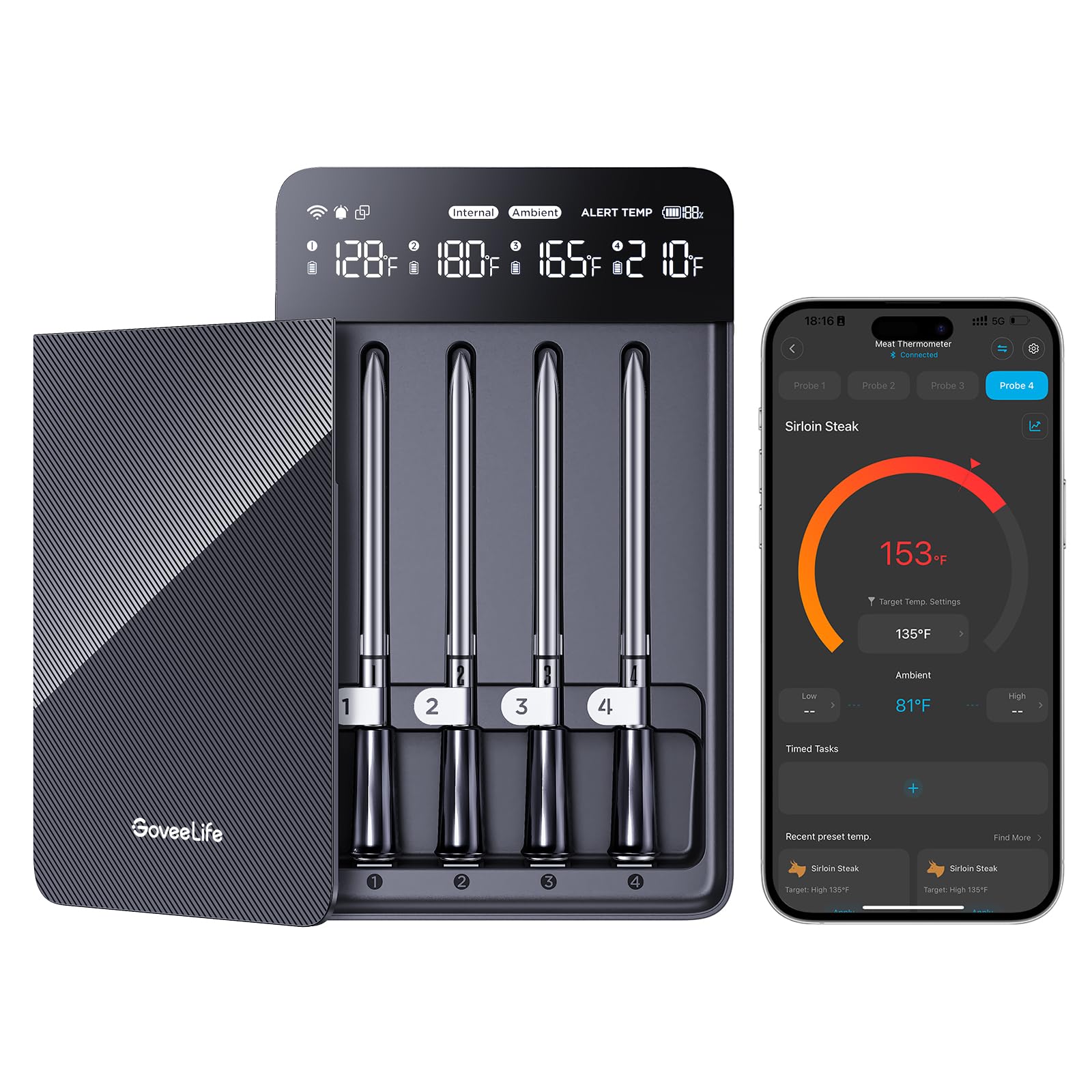 GoveeLife four-probes display helps monitor multiple items simultaneously with clear readings.
