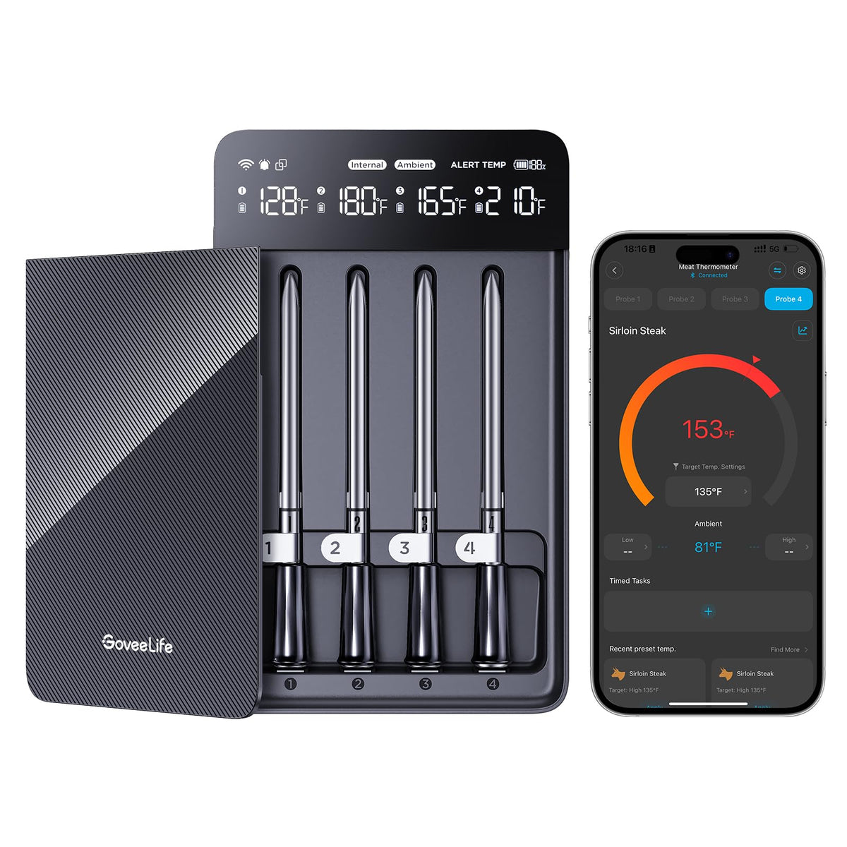 GoveeLife four-probes display helps monitor multiple items simultaneously with clear readings.
