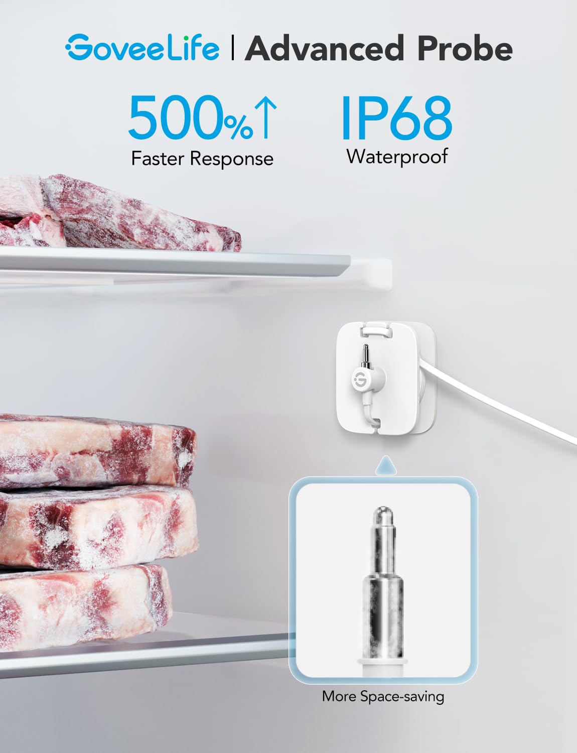 GoveeLife probe with cable flexible for fridge, freezer, or pantry placement.