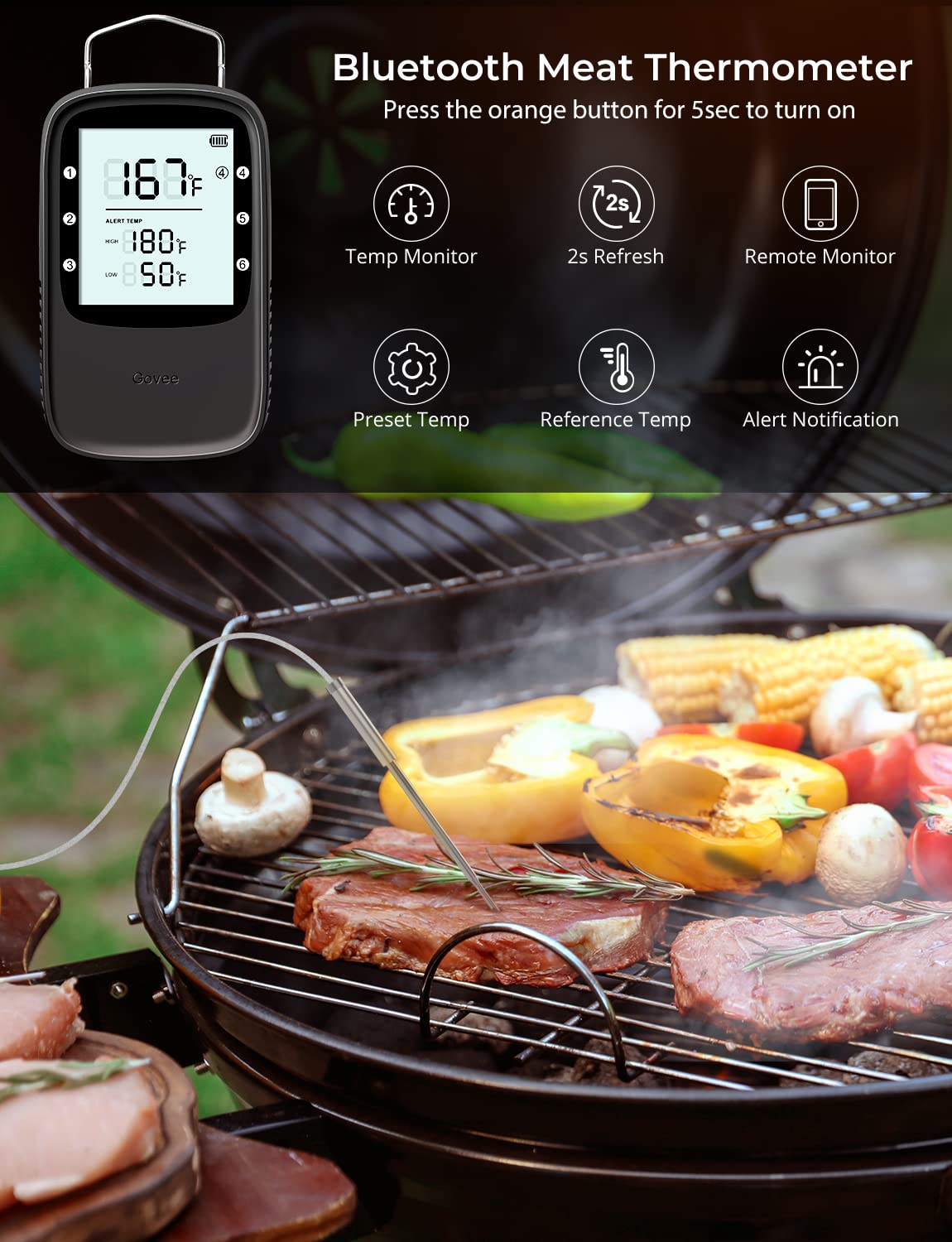 Govee smart LCD backlit display aids night cooking and quick reading.