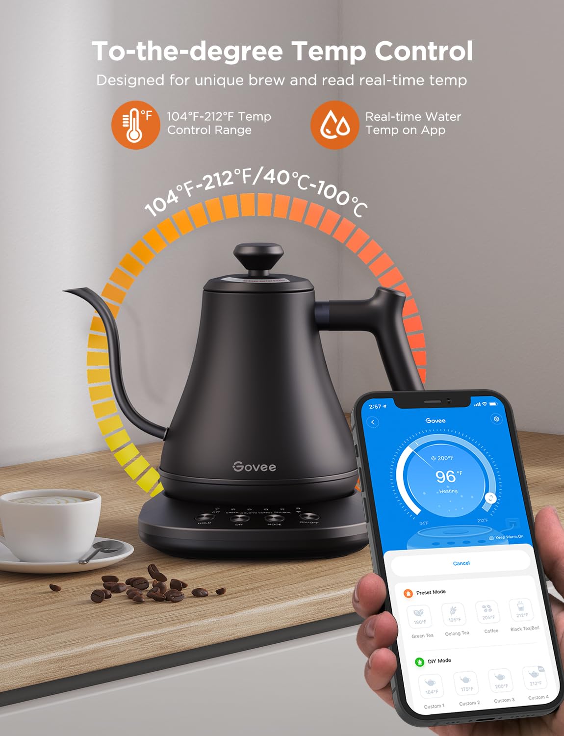 Govee app control dashboard for temperature presets and schedules.