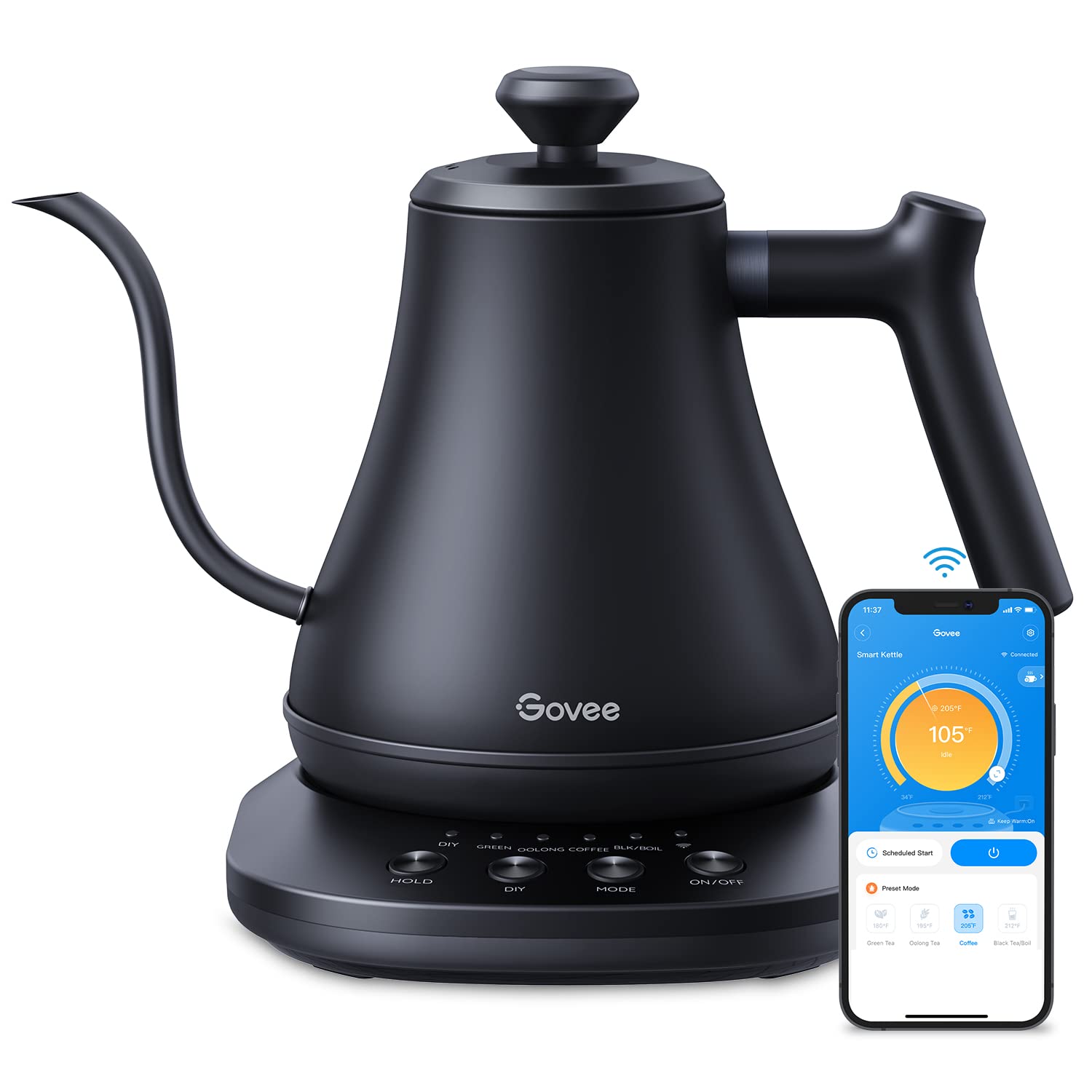 Govee Smart Electric Kettle front view for quick tea brewing and modern kitchen tech.