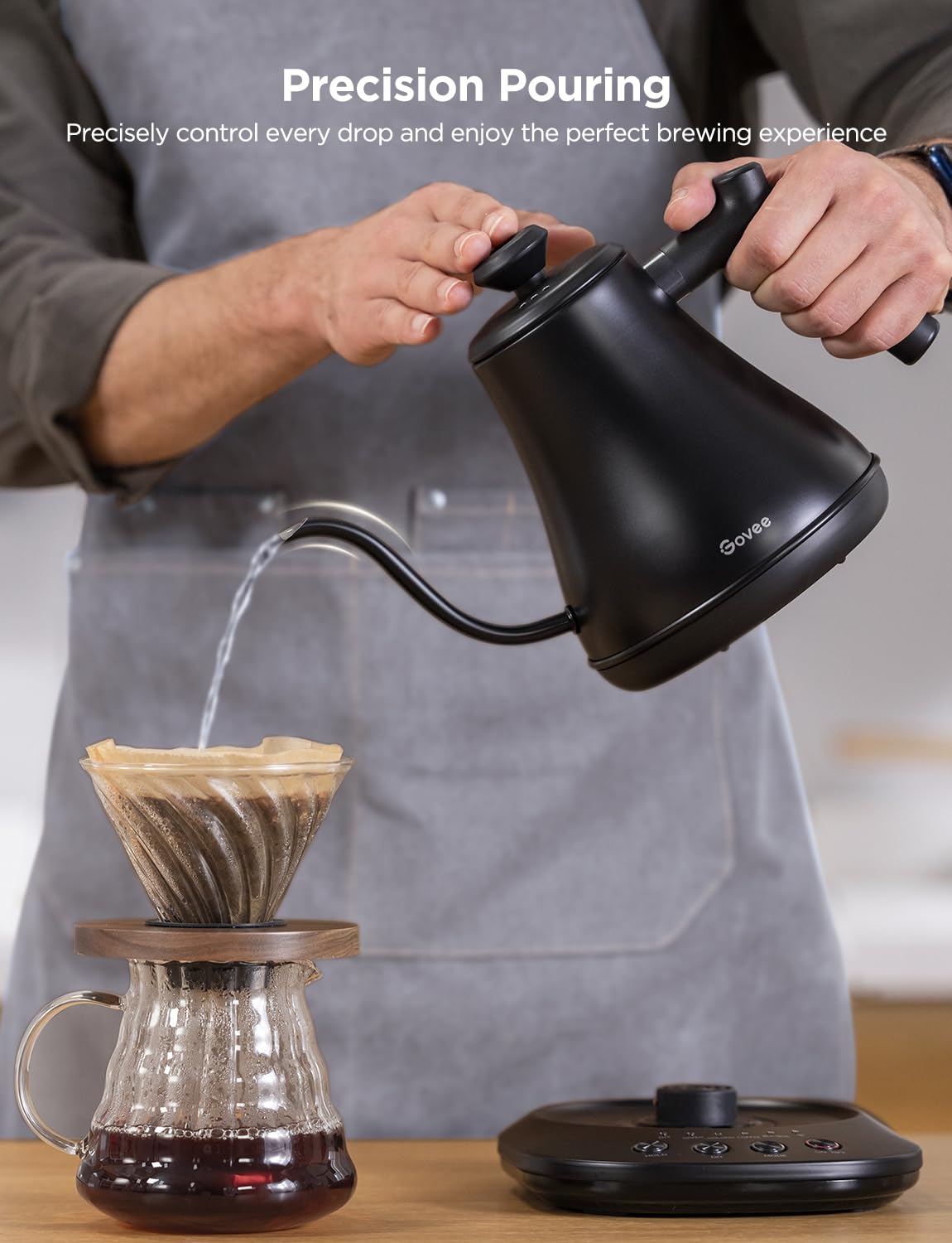 Govee Smart Electric Kettle gooseneck spout for precise pour control, ideal pour-over.