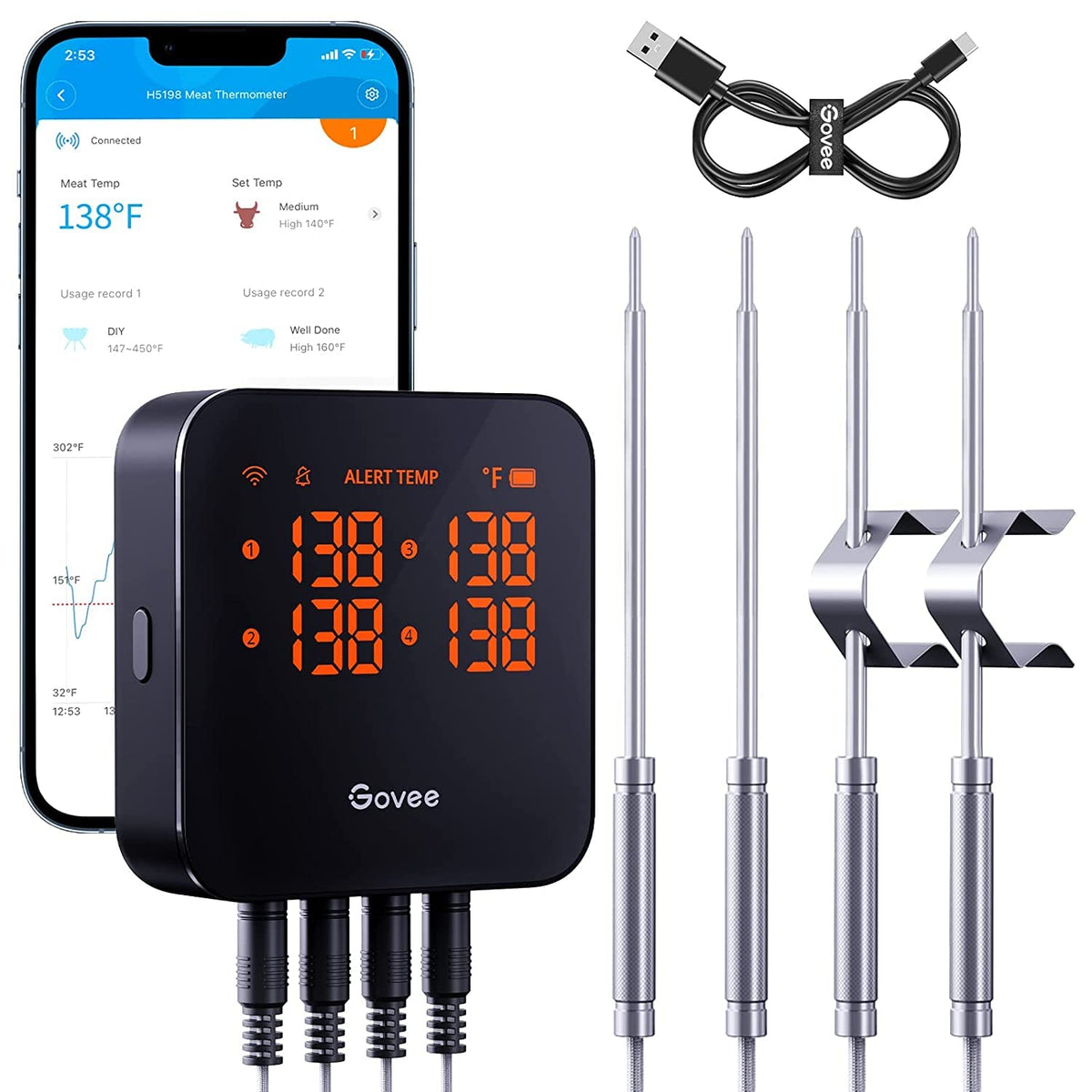 Govee wifi meat thermometer four probes for precise cooking monitoring