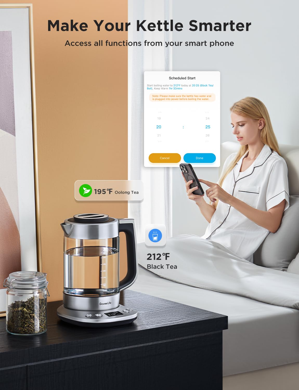 GoveeLife four brewing presets for tea and coffee.