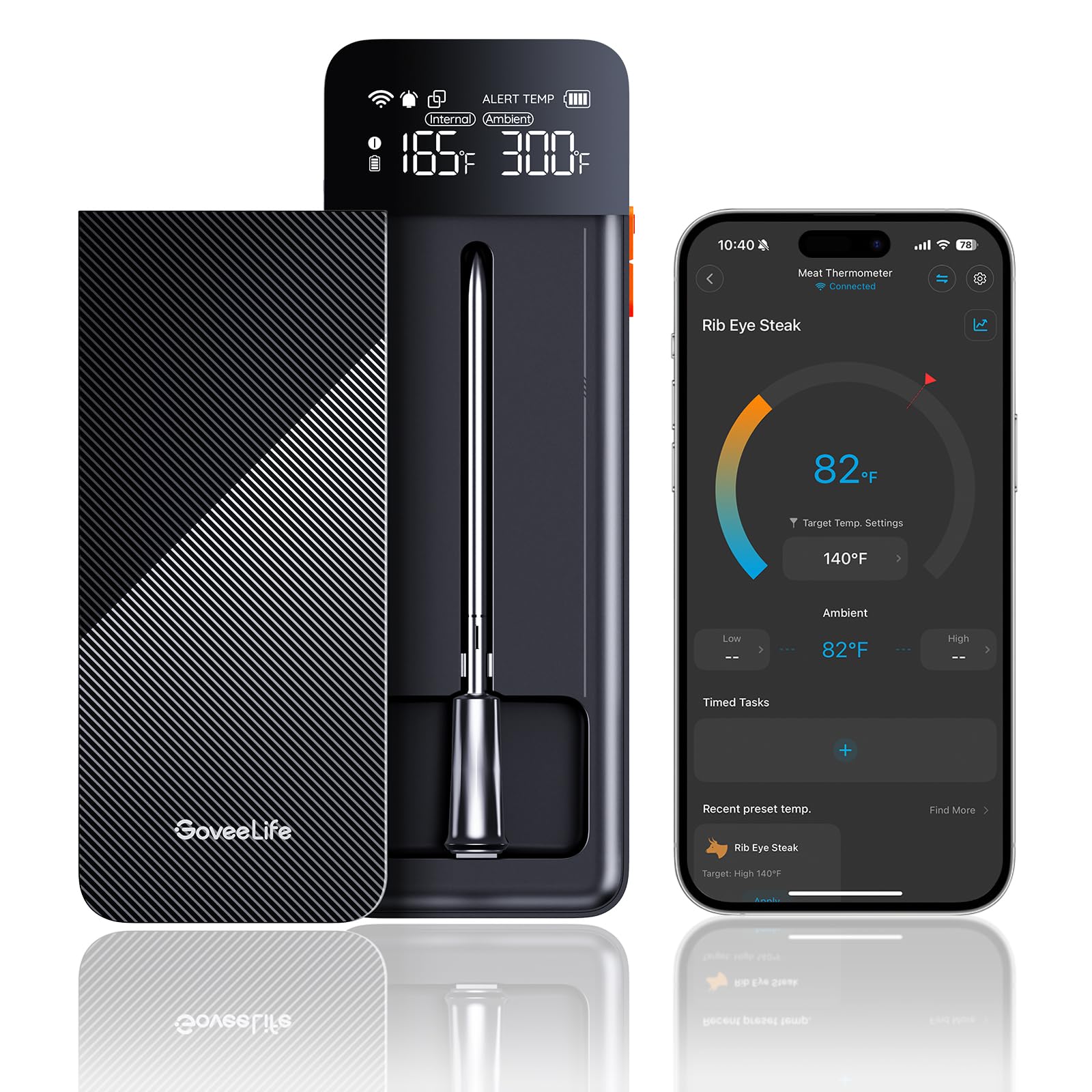 GoveeLife base display shows live temperatures for hands-free monitoring.