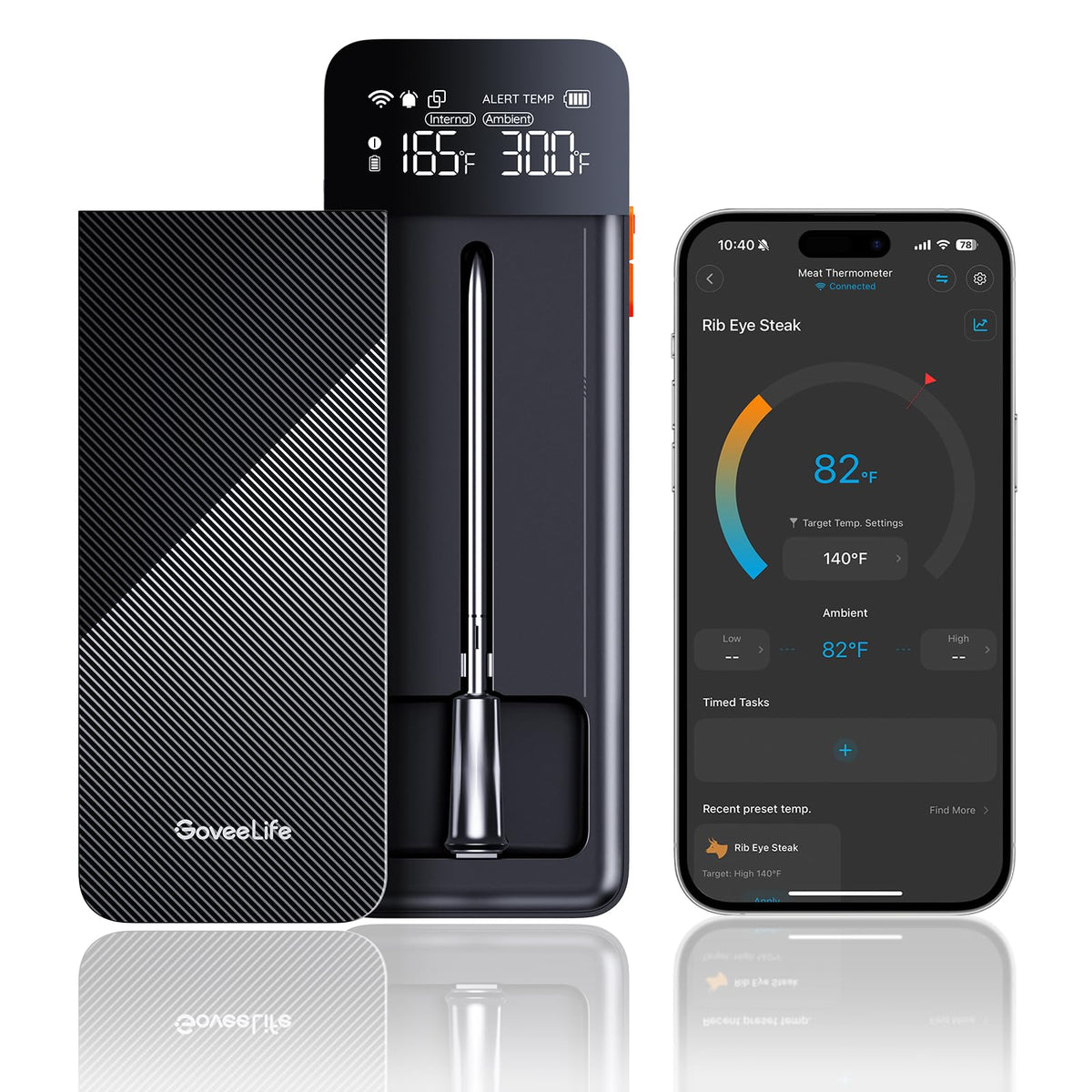 GoveeLife base display shows live temperatures for hands-free monitoring.