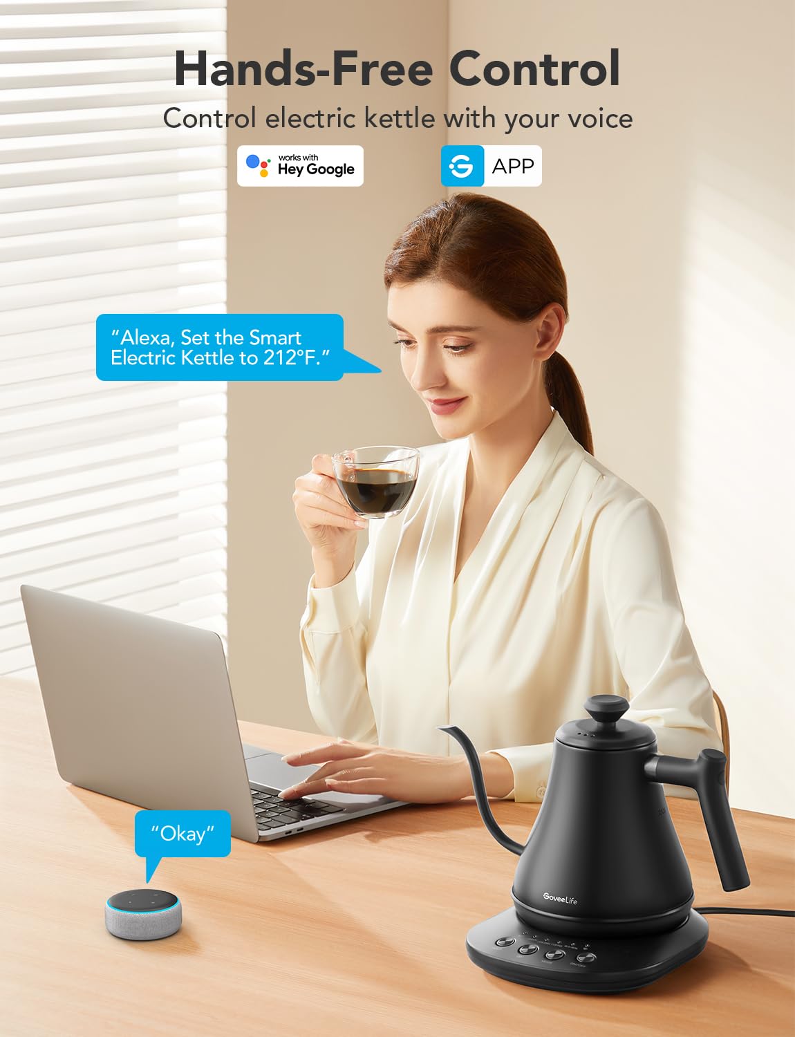GoveeLife 0.8L capacity shown for two cups of coffee.