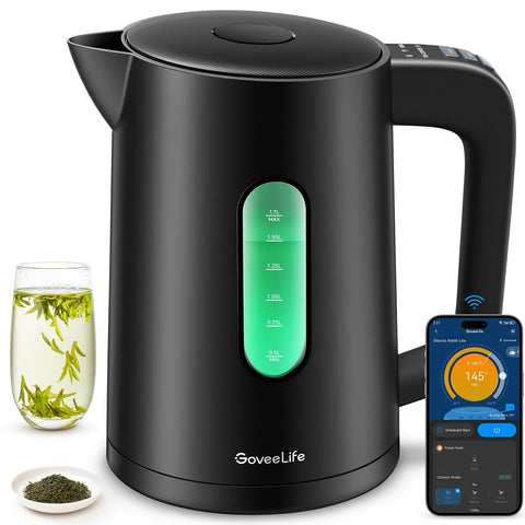 GoveeLife smart kettle water window with LED indicators for quick level checks.