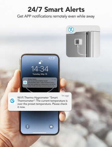 GoveeLife thermometer probe close-up highlighting slim, flexible sensor for tight spaces.