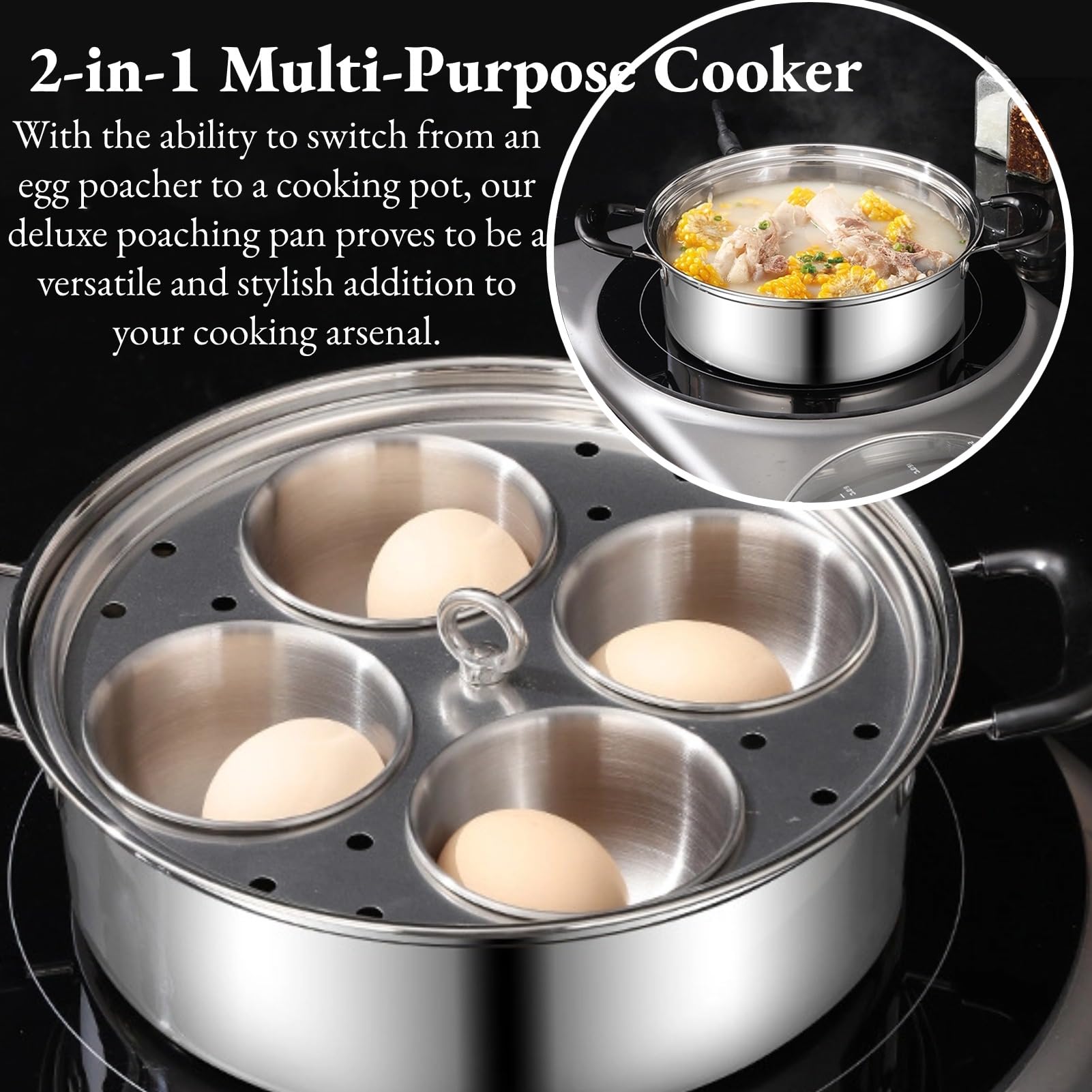GOVNPJ Egg Poacher Pan with glass lid for hands-free monitoring