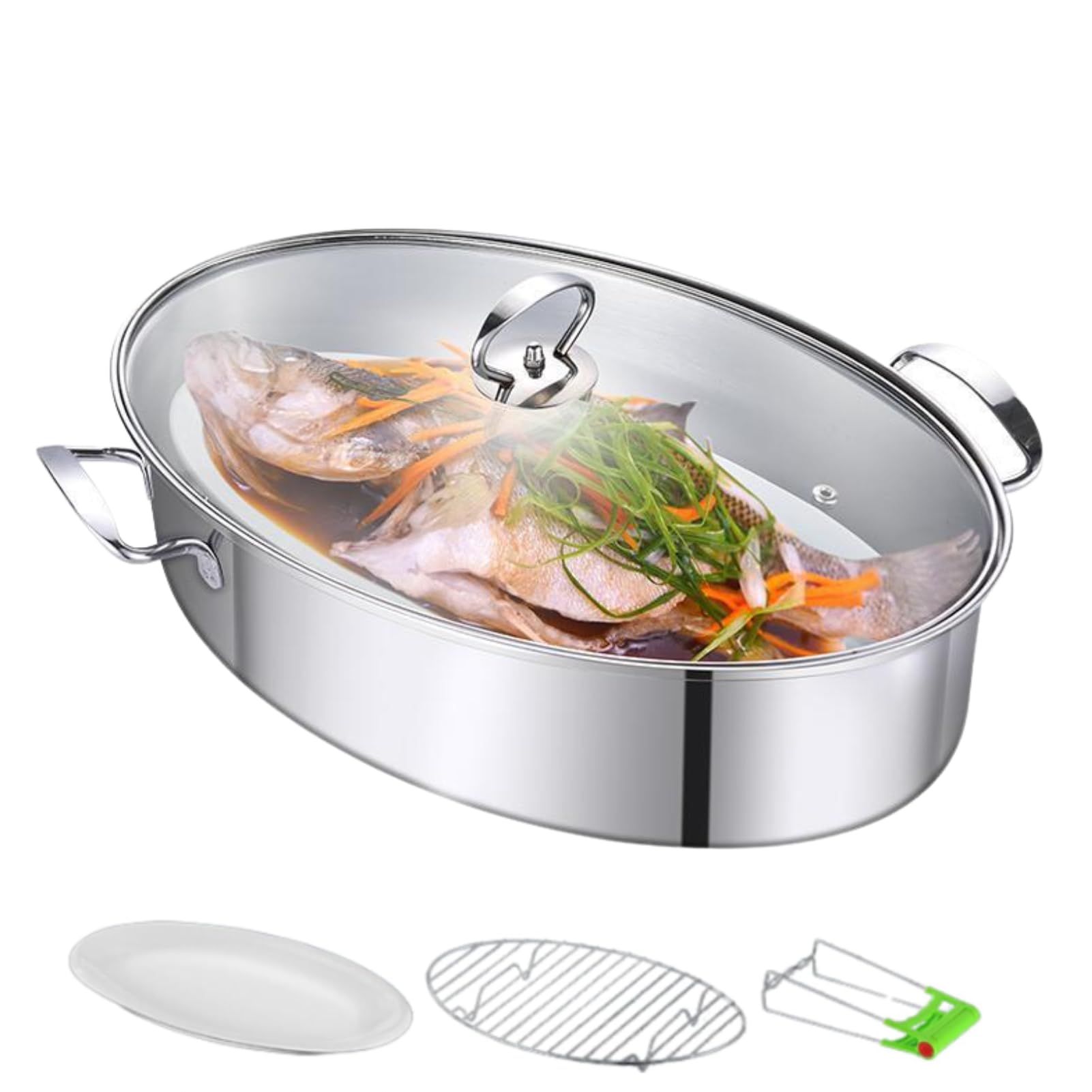 GOVNPJ stainless steel fish steamer with oval design for fresh steamed fish