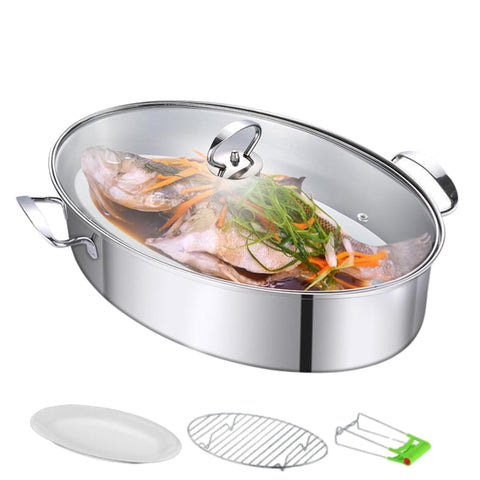 GOVNPJ stainless steel fish steamer with oval design for fresh steamed fish