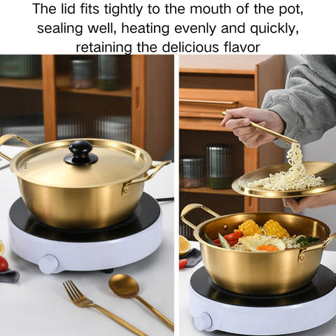 GOVNPJ stainless steel pot includes spoon and chopsticks for ramen and soup prep