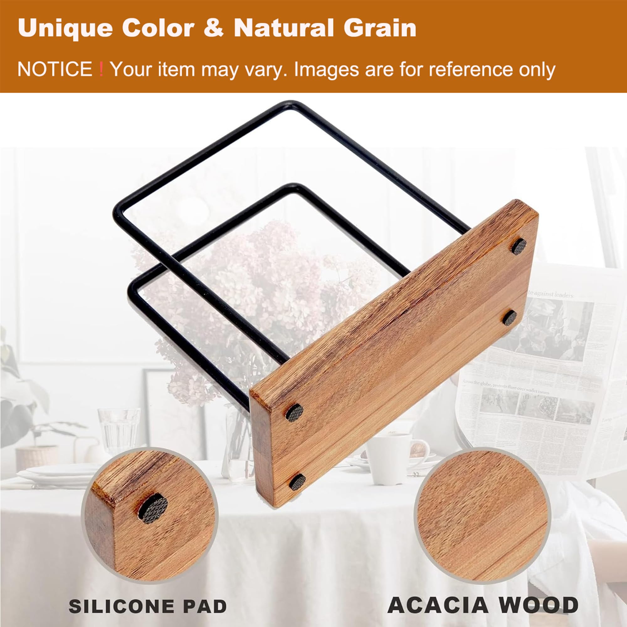 GOVOKOI Acacia wood napkins holder on a table top for daily dining convenience