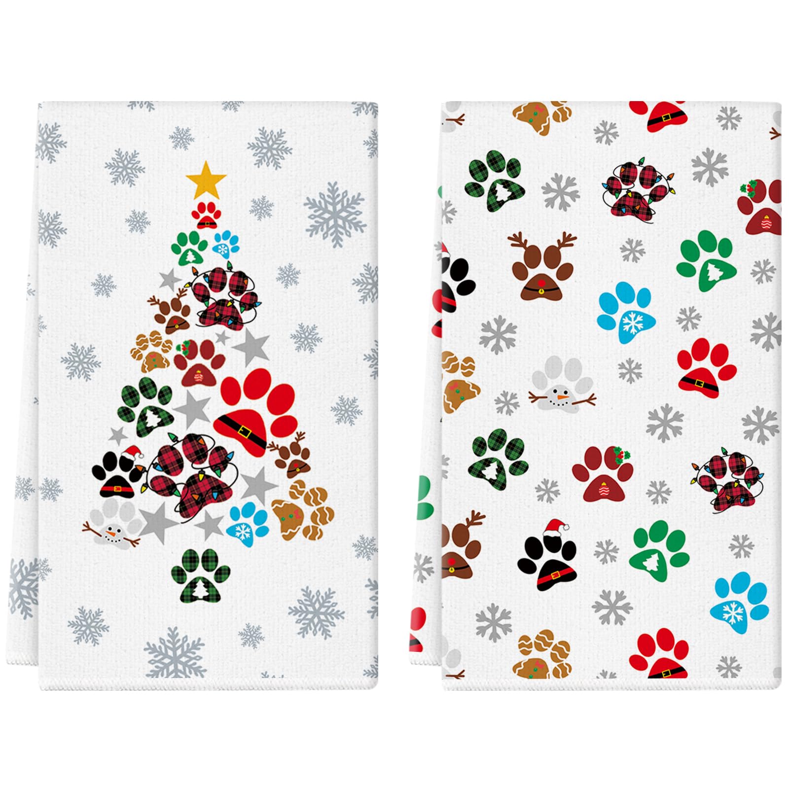GPGHE Christmas Kitchen Towels dog paw pattern, festive cleanup for holiday dining