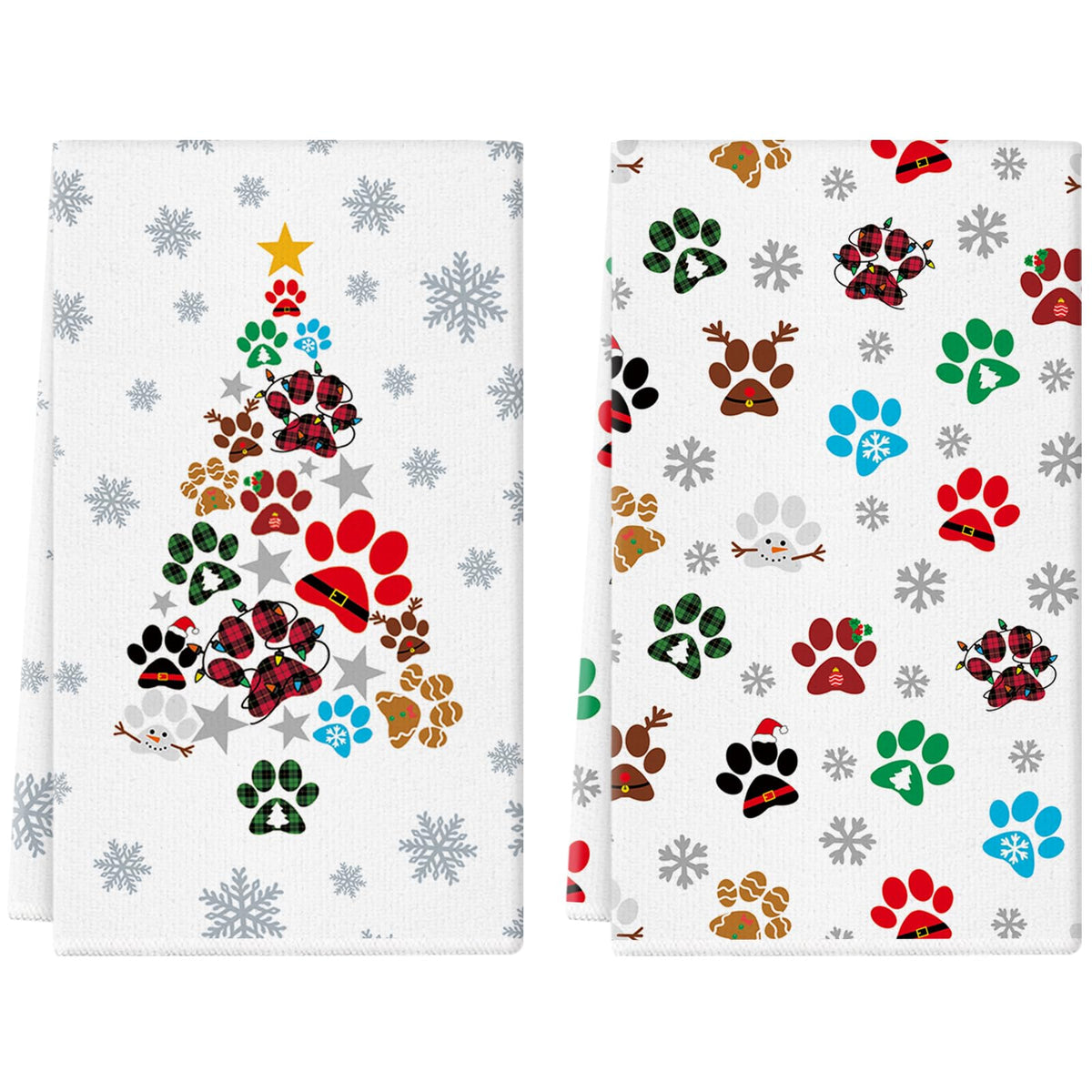 GPGHE Christmas Kitchen Towels dog paw pattern, festive cleanup for holiday dining