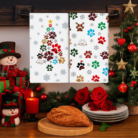 GPGHE Christmas Kitchen Towels dog paw pattern, soft, skin-friendly kitchen task helper